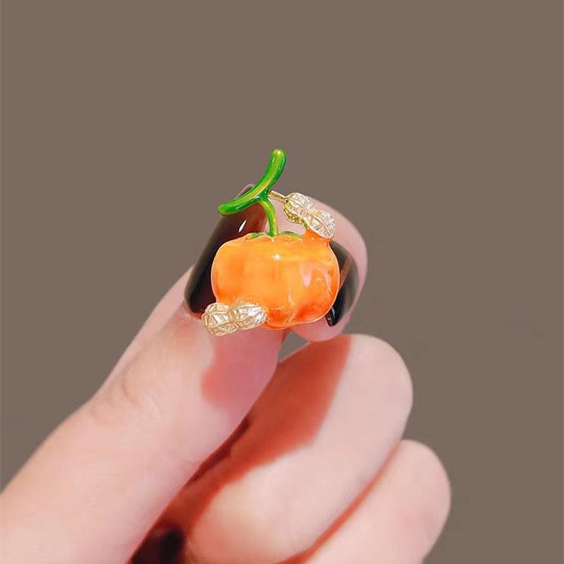 Halloween Pumpkin Brooches For Women Men Enamel Rhinestone Green Leaf Lapel Pins Daily Festival Party Hat Suit Dress Jewelry
