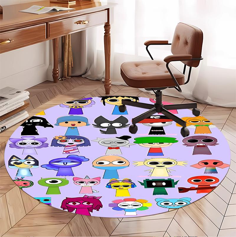 Sprunki Game Pattern Round Rug, Indoor/Outdoor Mat, for Picnic, Gameroom, Bedroom, Office, Living Room, Home Decor Carpet, Birthday Gift