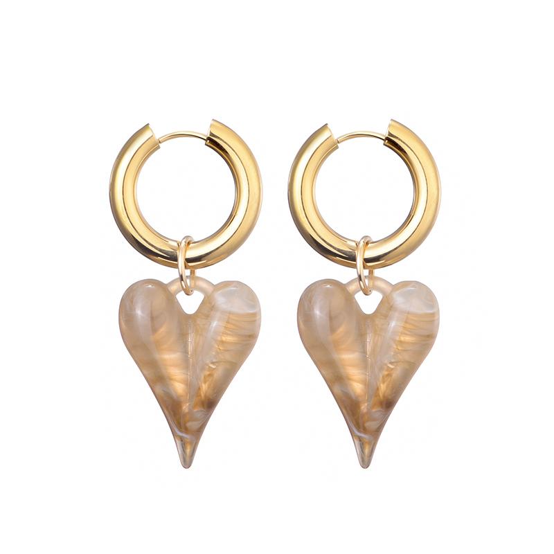 New Fashion Acrylic Resin Leopard Heart Pendant Hoop Earrings Woman Gold Color Thick Stainless Steel Ear Buckle Female Jewelry