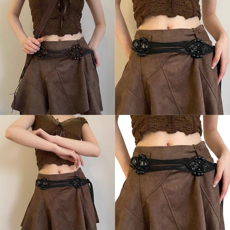 Vintage Bohemian Waist Belt Self Knotted Braided Wax Rope Waistband Dress Chain Belt Decorative Belt Women Accessories