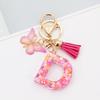 Pink Butterfly Tassel & Resin Sequin Letter Keychain - Backpack Charm for Women