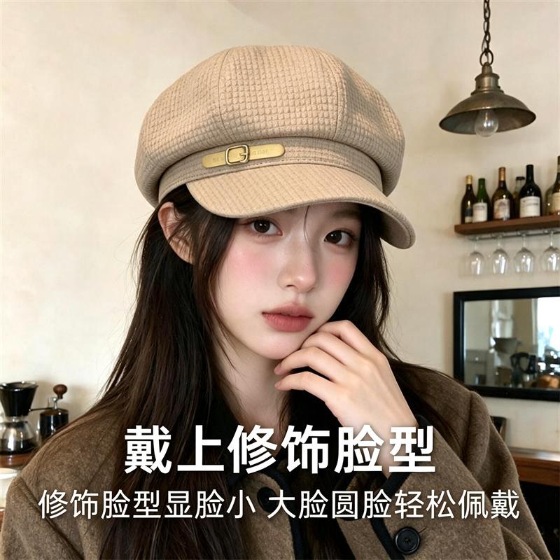 Autumn and winter beret girl versatile face small octagonal hat fashion retro newsboy hat painter hat