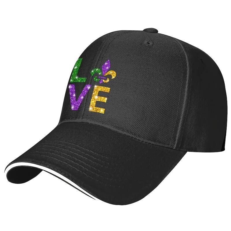 Mardi Gras Love Fleur De Lis Baseball Cap Polyester Adjustable Breathable Outdoor Casual Hat Unisex