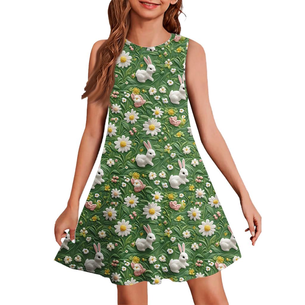Vestido de verano para niña, sin mangas, estampado, color, informal