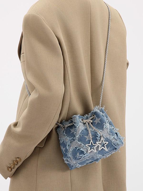Gradient Star Denim Crossbody Bag - Fashionable & Versatile Shoulder Bag for Women