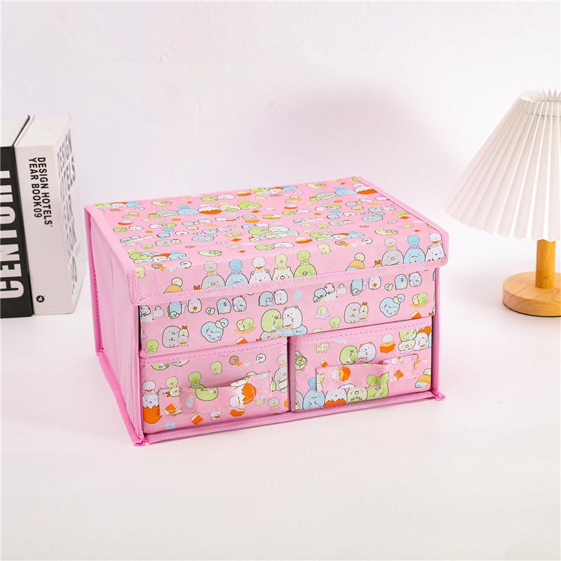 

Printed Totoro Cute Drawer Style Foldable Double Layer Flip Box Storage Pink Corner Stack