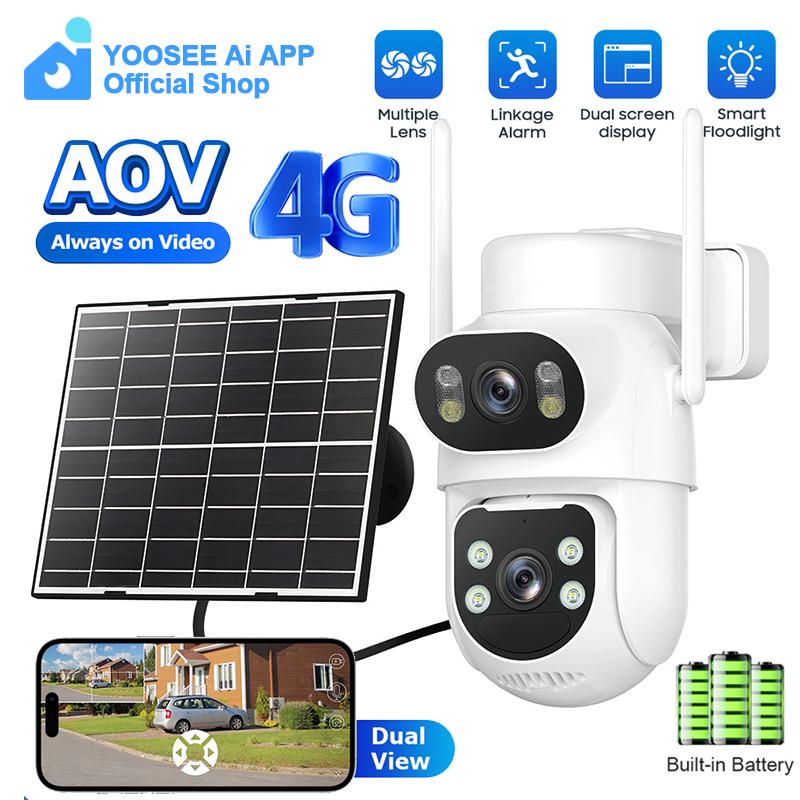 

YOOSEE Ai Dual Lens AOV Solar Camera HD 10MP 4G SIM Camera 7800mAh Battery Waterproof Night Vision CCTV Mobile Tracking Two-way Intercom Video Camera 4G Camera