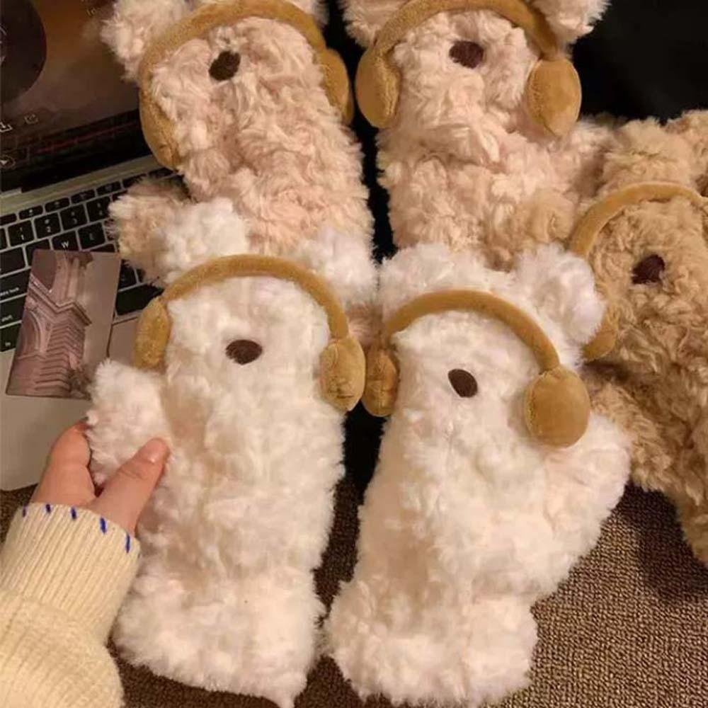 Winddichte Cartoon Bärenhandschuhe Acrylfasern Kälteabweisende Fäustlinge Niedliche Winter Plüschhandschuhe Outdoor