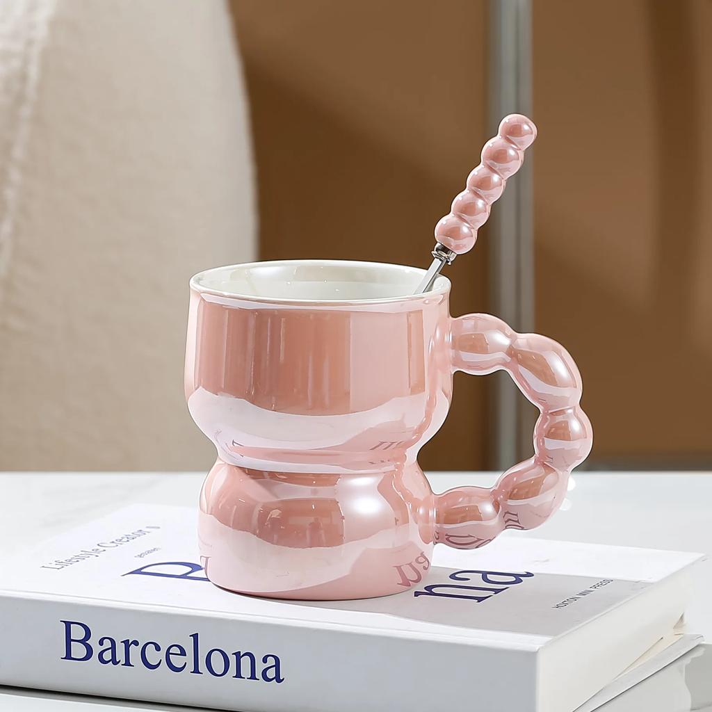 300ml Pearl Hand-held Ceramic Mug, Colored Coffee Mugs, Breakfast Milk Cups, High-value Couple Tea Cup, Birthday Gift Water Cup
