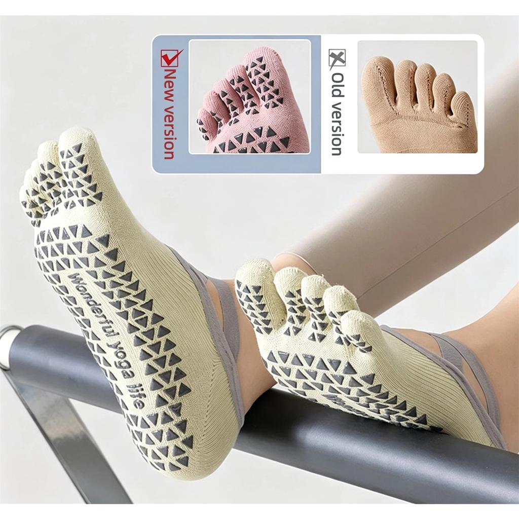 Non Slip Five Toe Yoga Socks For Women Breathable Strapped Pilates Socks Anti-skid Barre Fitness Workout Socks