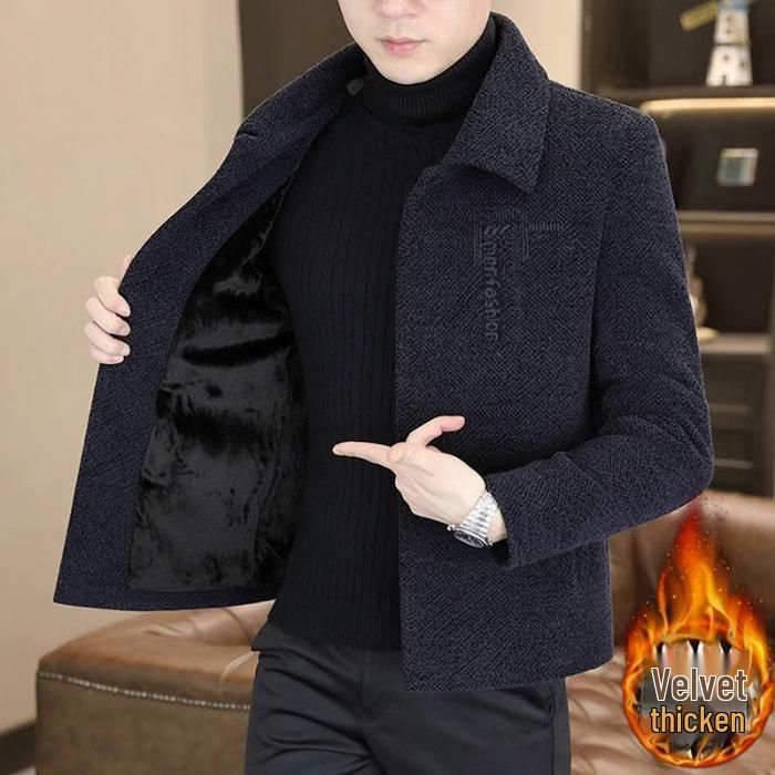 Vielseitige Herren-Wolljacke mit Revers – Mit Samt gefüttert, dick für Frühling & Herbst