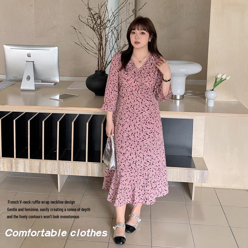 

Double Heaven 2024 Spring Plus Size V-neck Ruffle Dress for Women 4XL чорний