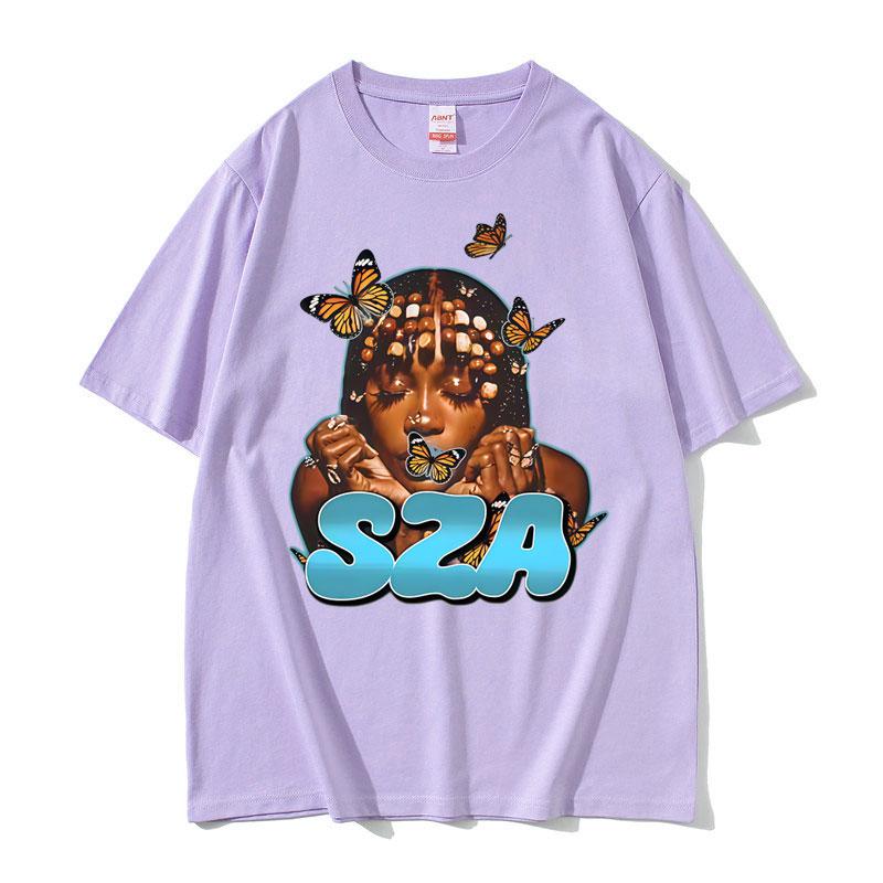 Rapper SZA Butterfly Face Graphic Tshirt Unisex Women Casual Cotton Vintage Tshirts Unisex Hip Hop Fashion Pop Music Tee Shirt