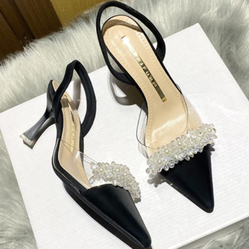 Mode Damen Slingback High Heels Sommer Luxus Sandalen Damen Designer Elegant Spitzschuh High-Heel Sandalen Transparent Party Schuhe