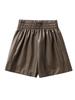 Women's High-Waist A-Line PU Leather Shorts - Brown, Autumn/Winter 2023, Fashionable Slim Wide-Leg Design for Outerwear with Boots.