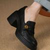 Schwarze Plateau-High-Heel-Einzelschuhe Damen Herbst Slipper Mode Ein-Pedal Wasserdicht Tisch Dicke Absätze Kleine Lederschuhe Damen