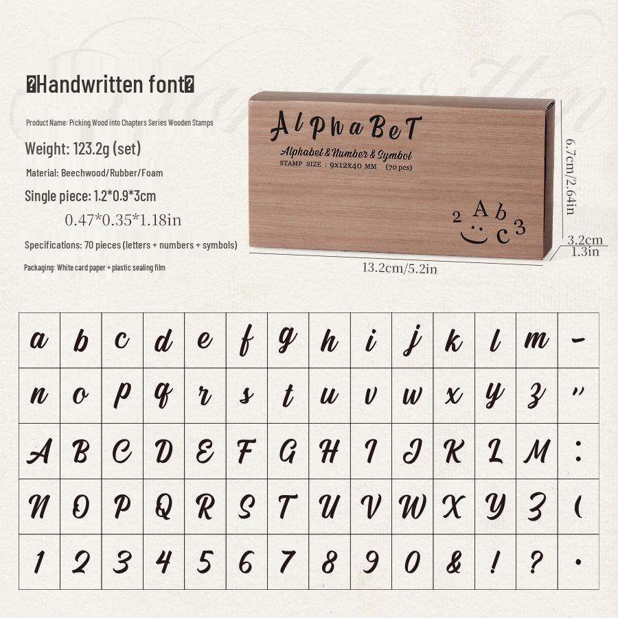 70-Piece Retro Wooden Stamp Set with Uppercase/Lowercase Letters, Numbers & Symbols