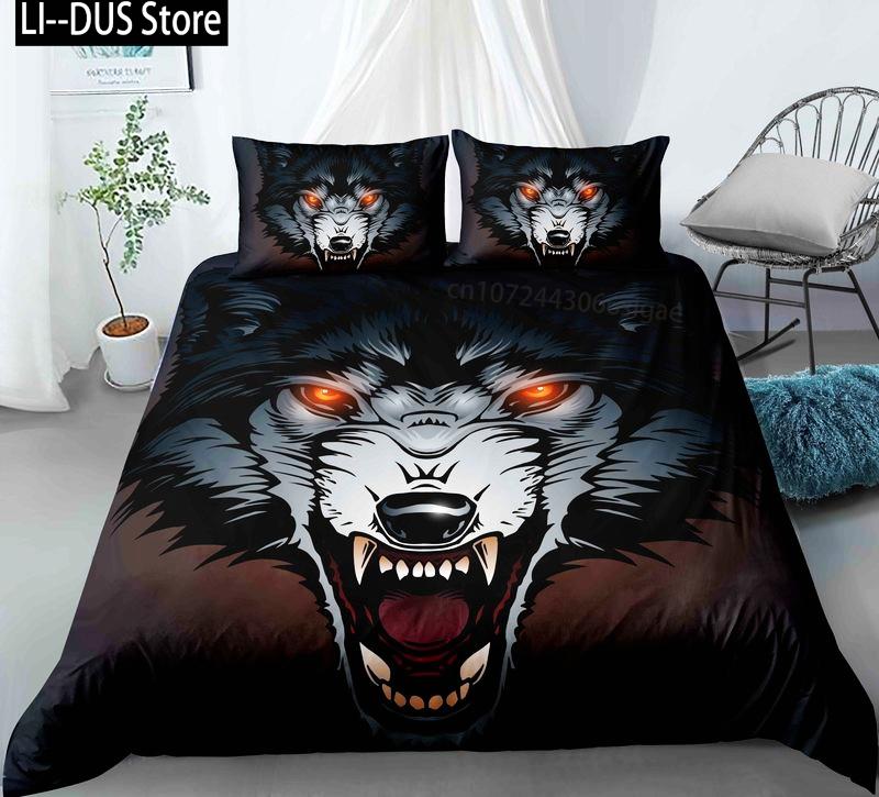 New Wolf Bedding Set Single Twin Full Queen King Size Animal Bloodthirsty Wolf Bed Set Aldult Kid Bedroom Duvetcover Sets 3D 037