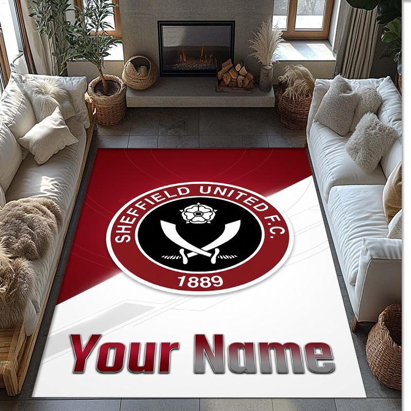 Sheffield United FC Printed Crystal Velvet Rug Non‑Slip Crystal Velvet Carpet For Sofa Bedroom Indoor Home Decoration