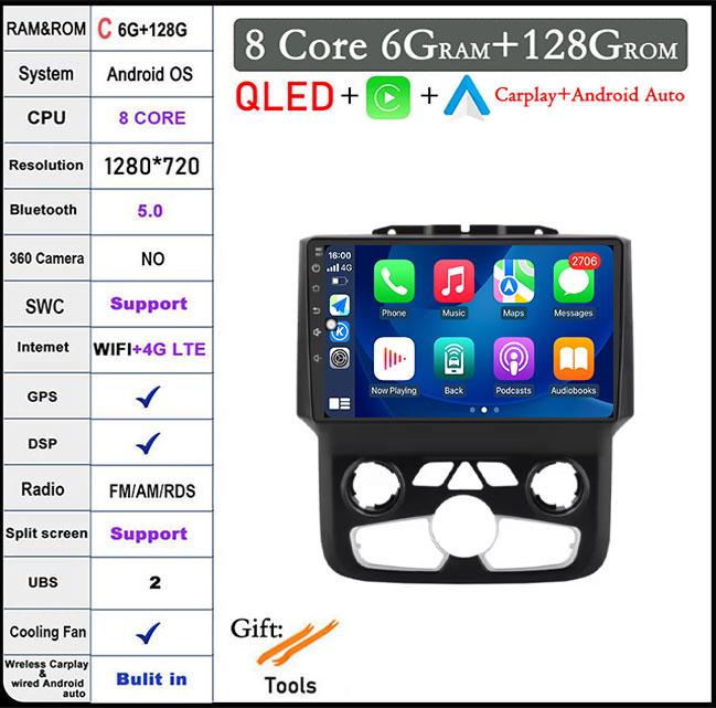 Radio auto Android Auto de 9 inch Pentru Dodge Ram 1500 2500 3500 2013-2018 Carplay Ac Manual Stereo Navigație Carplay Ecran Tactil BT