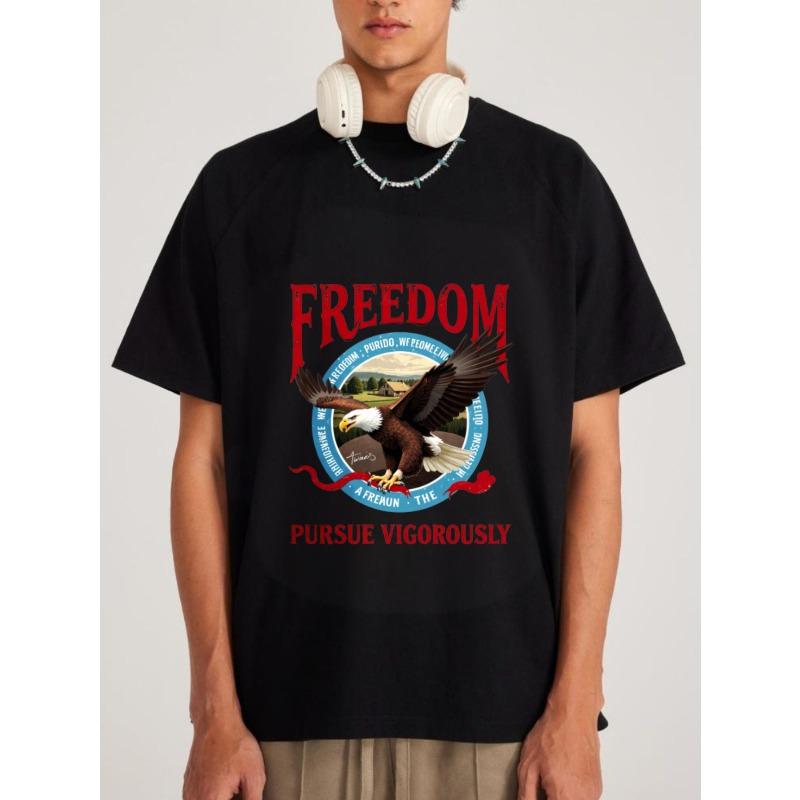Freedom Eagle Graphic T Shirt White American Eagle and Freedom Text Design for Casual Wear Outdoor Activities and Patriotic Events