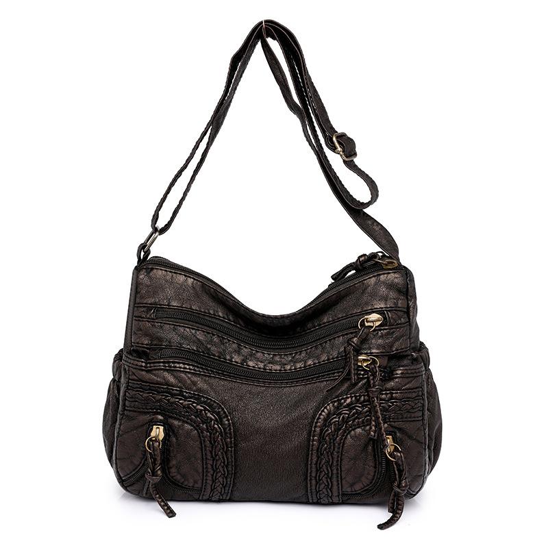 Vintage Stil Crossbody Çanta, PU Deri Omuz Çantası, Kadınlar İçin Dokuma Çok Cepli Çanta