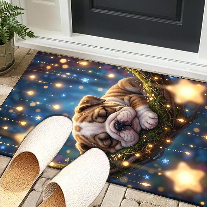 Cartoon Bulldog Stars Office Rug Chair Mat, Entryway Carpet, Suitable for Front Door, Bedroom, Living Room, Desk, Holiday Gift