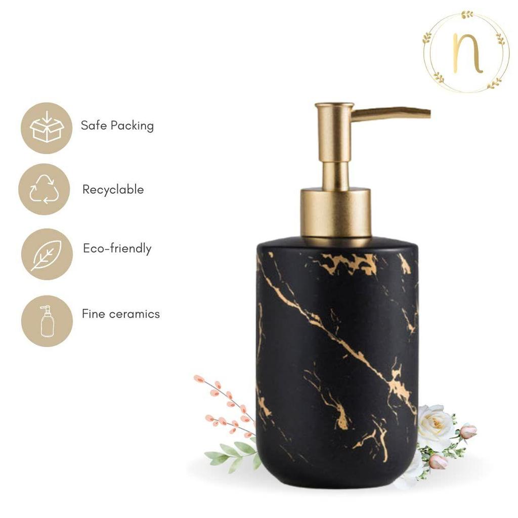 Dispensador de Jabón Líquido de Cerámica con Acabado Mate para Baño (300 ml) - Dispensador de Jabón para Lavabo - Botella Dispensadora de Lavamanos