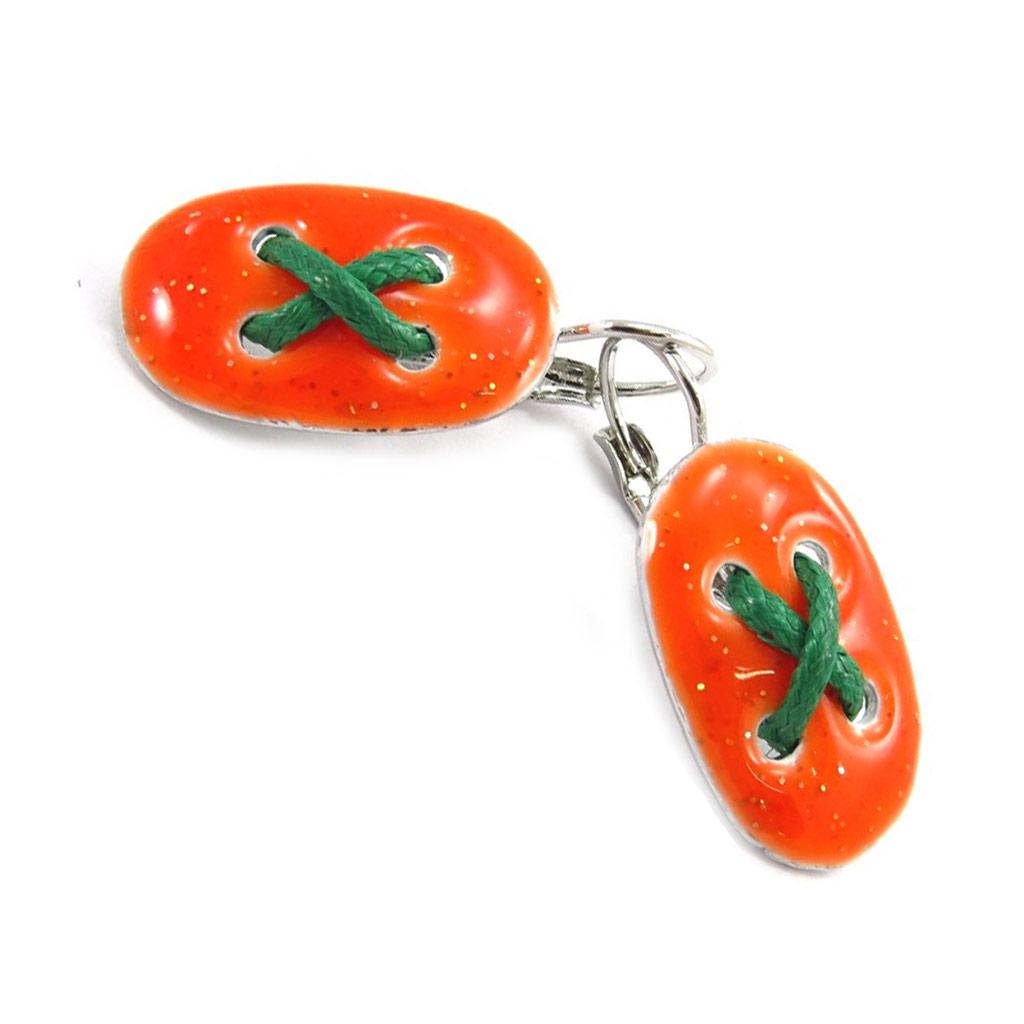 NOA [K1441] - Kolczyki wiszące Projektanta 'Guziki' pomarańczowo-zielone