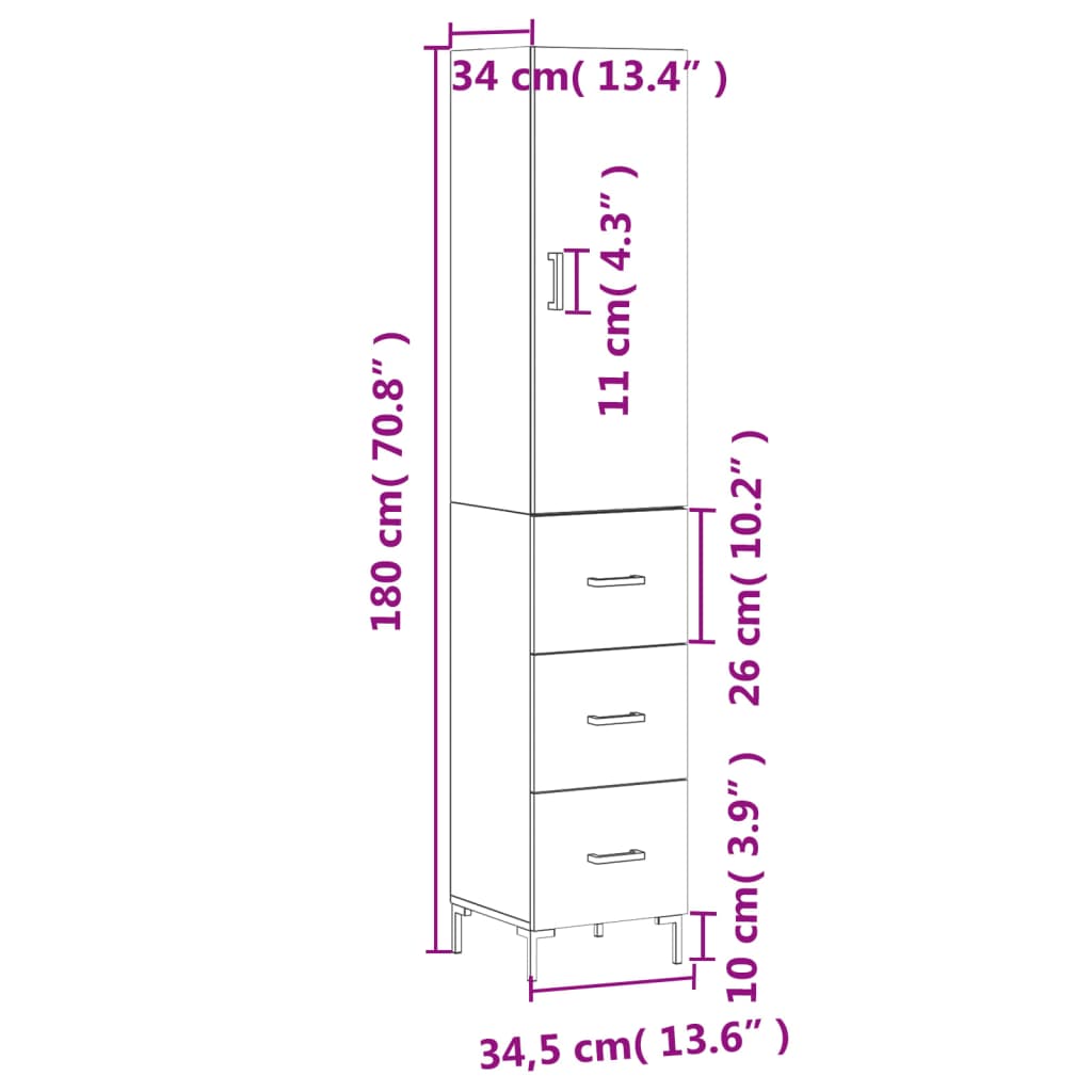 Highboard Concrete Grey 34.5 x 34 x 180 cm Particleboard