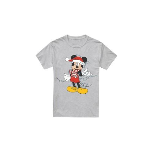 Disney Mens Mickey Mouse Christmas Lights T-Shirt