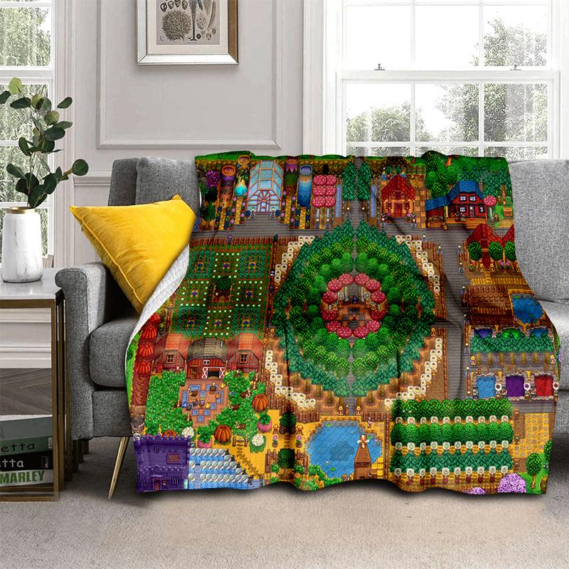 3D Stardew Valley Farm Map Game Cartoon Blanket,Soft Throw Blanket for Home Bedroom Bed Sofa Travel Picnic Cover Kids Gift