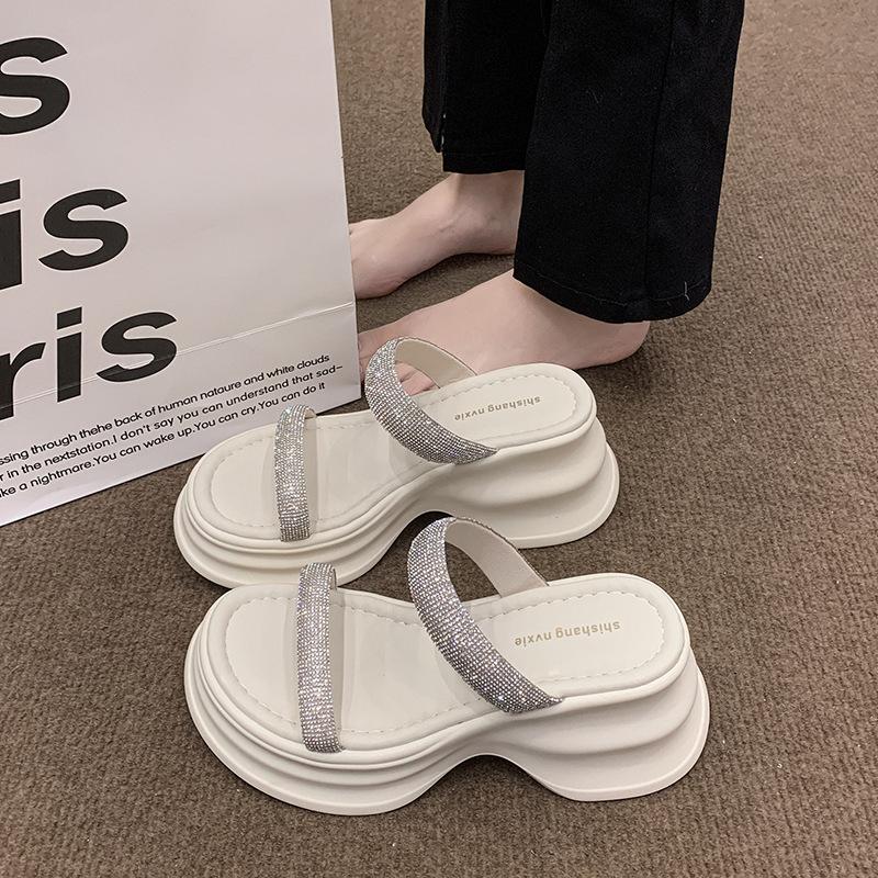 2025 New French Thick-soled Heightening Cool Slippers for Women's Summer Wear High-end Skirt Seaside Beach Slippers for Women