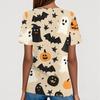 Women's T Shirt Tee Halloween Printed Button Short Sleeve Tunic Daily Weekend Fashion Basic V- Neck Regular Top