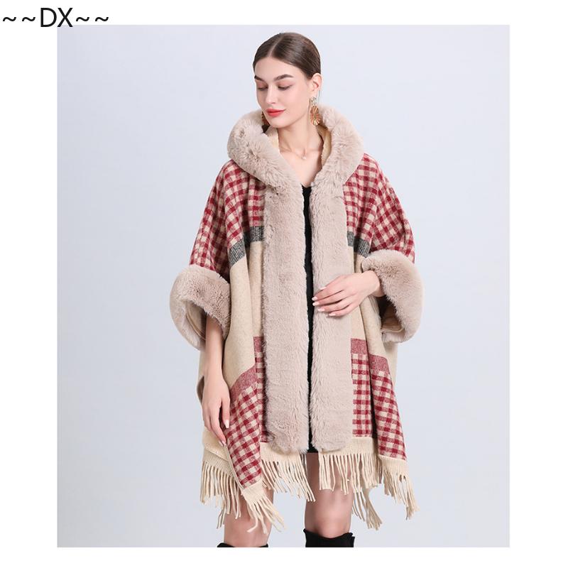 Новая накидка-шаль спицами из снежинок и флиса с толстым меховым воротником. One size — фото 21