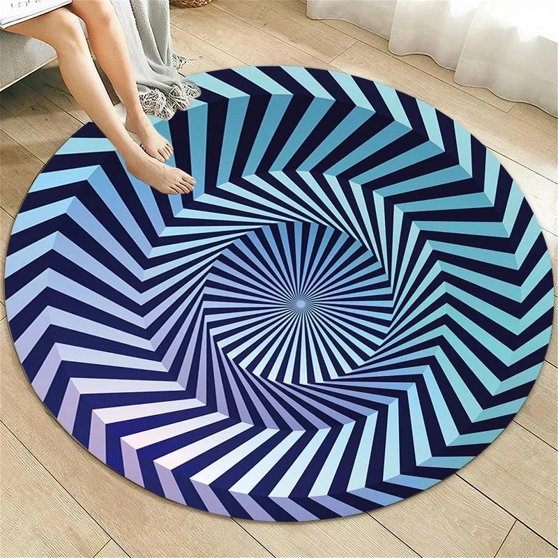 Psychedelische Illusion Runder Teppich Abstraktes Geometrisches Muster Teppiche für Wohnzimmer Schlafzimmer Sofa Dekor Rutschfeste Kreisbodenmatte