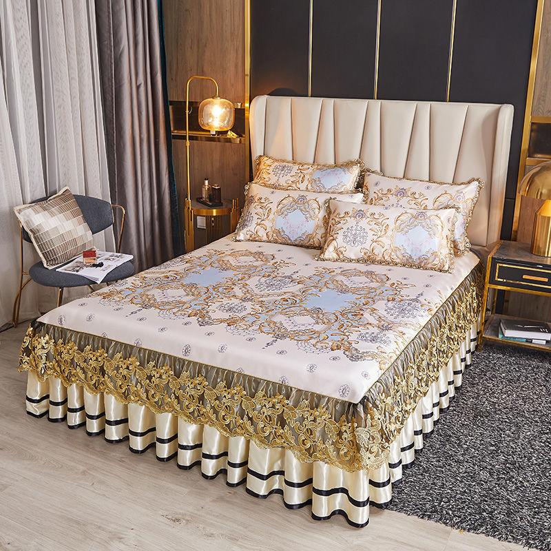 Luxuriöse waschbare, eisweiche Bettwäsche, Spitzen-Bettrock, Stickerei, malerische Tagesdecken, Queen-Size-Bett, zusammenklappbare Kühlmatte