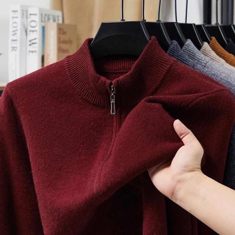 Męski gruby wełniany sweter rozpinany, kołnierz stojący, 520g, gruba gładka tkanina, casualowa ciepła odzież wierzchnia na zimę.