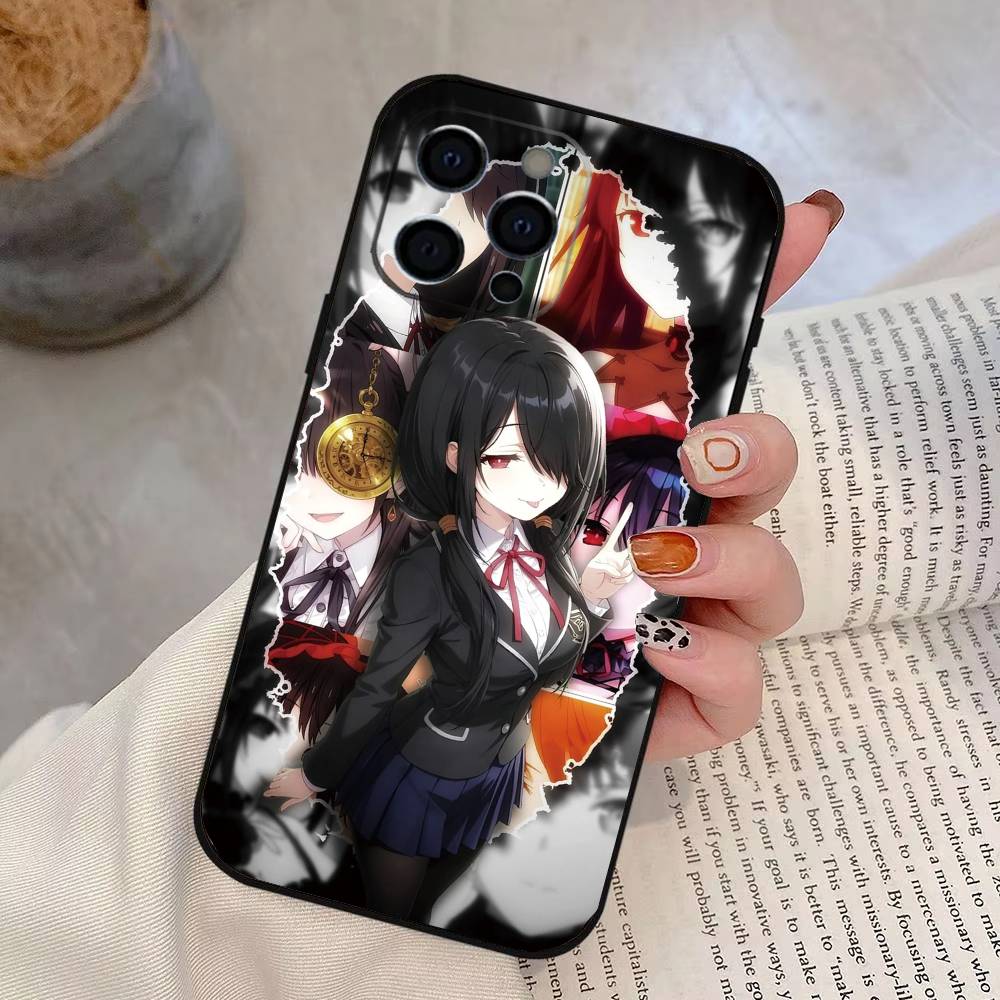 Date A Live Tokisaki Kurumi Phone Case For iPhone 17,16,15,14,13,12,11 Plus,Pro Max,XS,Soft Silicone Black Cover