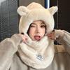 Plush Winter Integrated Scarf Cap Anti-cold Pullover Mask Cap Fashion Mask Woolen Hat  Women