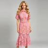 Short Sleeve Plus Size Lace Vintage Floral New In Dresses for Women Casual Long Summer Shirt Pencil Dress