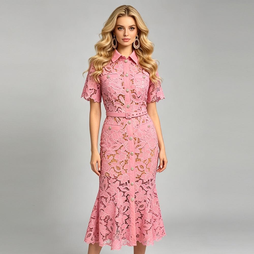 Short Sleeve Plus Size Lace Vintage Floral New In Dresses for Women Casual Long Summer Shirt Pencil Dress