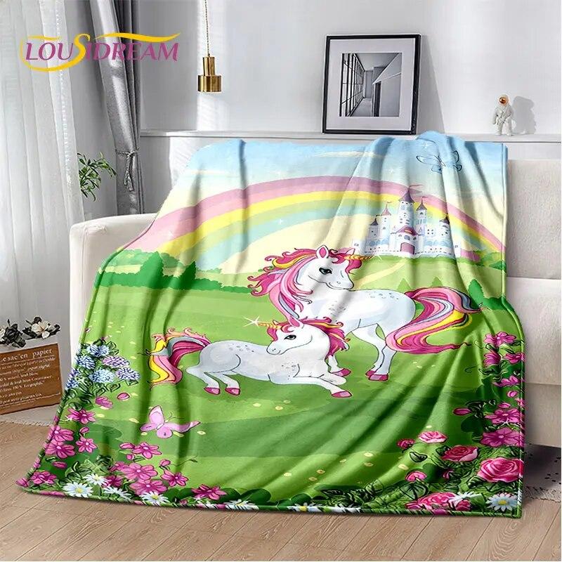 Cartoon Cute Unicorn Soft Plush Blanket,Children's Flannel Blanket Throw Blanket for Living Room Bedroom Bed Sofa Picnic Cover