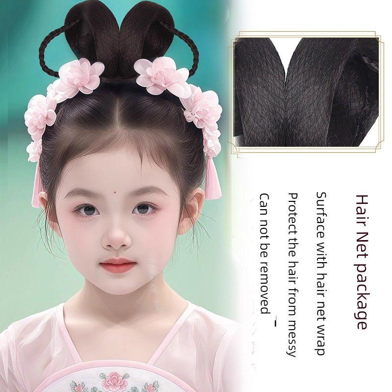 Children's Han Chinese Costume Chignon Chinese Ancient Style Bun Updo Classical Dance Style Costume Headdress Girl Hair Padding
