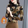 Women's Plus Size Ribbed Velvet Thermal Top - Long Sleeve, Half-High Collar, Figure-Flattering, Tummy Concealing, Versatile Autumn & Winter Wear.