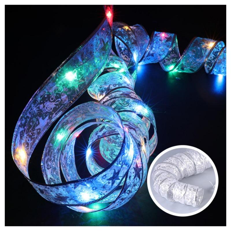 

1/3/5 м Рождественская лента для украшения елки, светодиодные ленты, сделай сам, бронзовая кружевная лента, гирлянда для Нового года, Рождества, вечеринки, украшения дома Silver-1m10led-multicolor