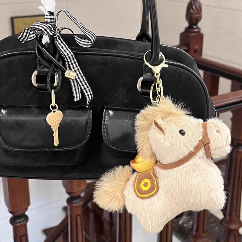 Soft Plush Auspicious Horse Keychain with Pendant, Mini Desktop Ornament for Car & Bag Decoration, 2026 Year of the Horse Mascot