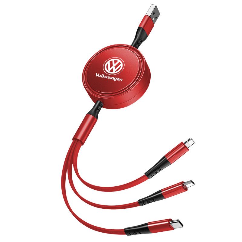 100W Fast Charging 3-in-1 Data Cable Car USB Charger Accessories Valve Cap For VW Golf Amarok T5 Phaeton Teramont ID3 Tiguan T-