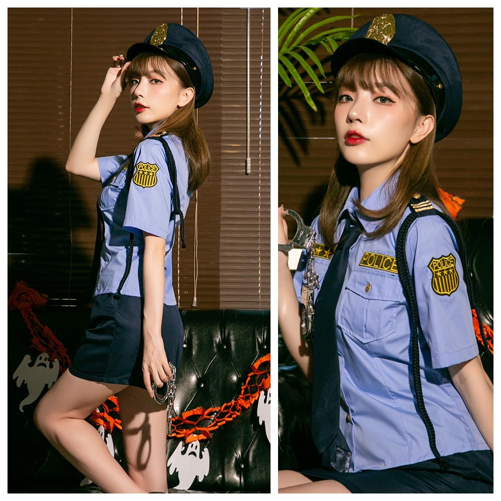 Brightlara Halloween Cosplay Police Uniform Miniskirt Police Costume for Costume, Women, jys-001-XL