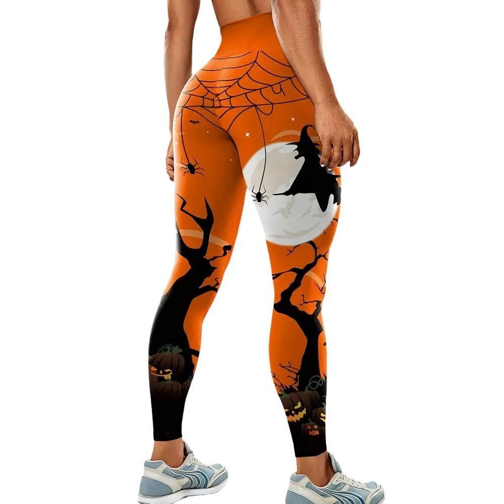 New Yellow Bat Halloween Print Yoga Pants Pumpkin High-Waisted Women's High-Stretch Leggings